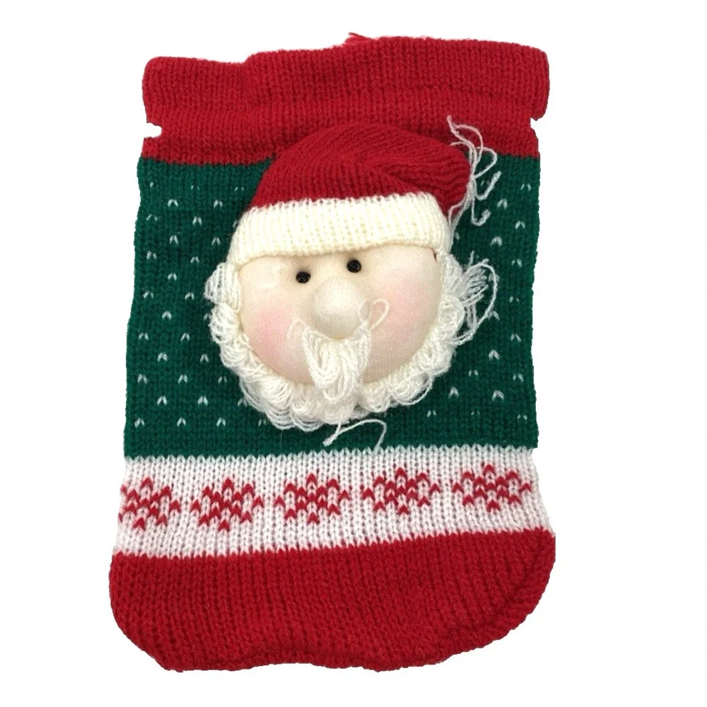 Christmas Knit Gift Bags with Draw String for Gifts or Candy Lot of 2 Santa Bags